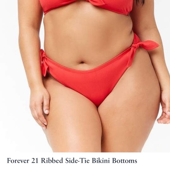 Forever 21 Red Ribbed Side Tie Bikini Swim Bottoms - Picture 2 of 8
